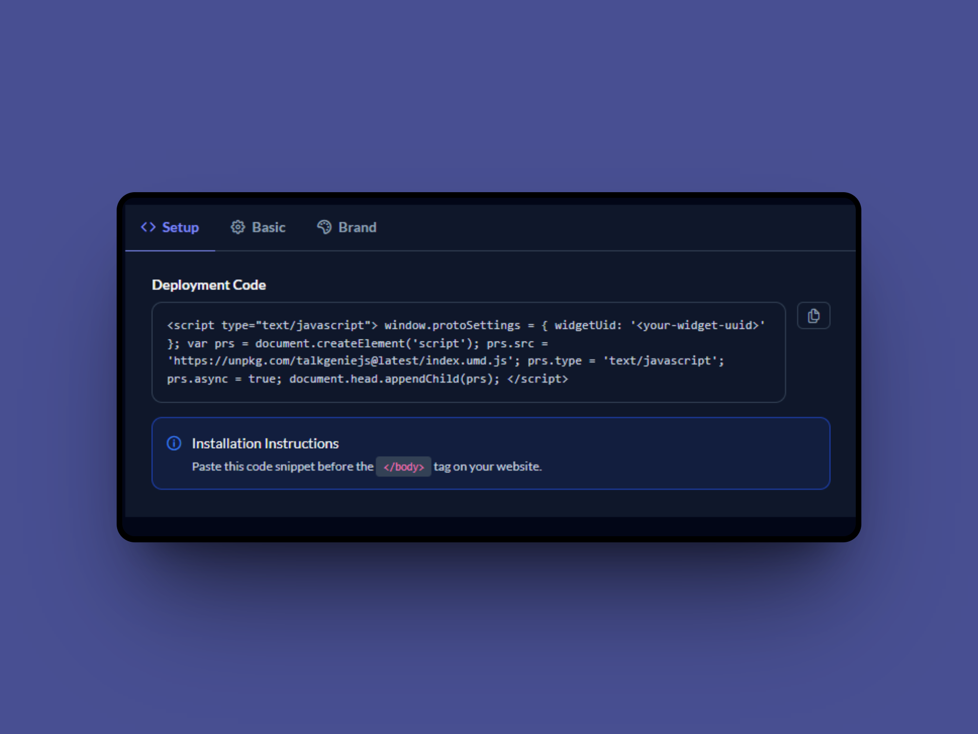 Deploy Widget Step